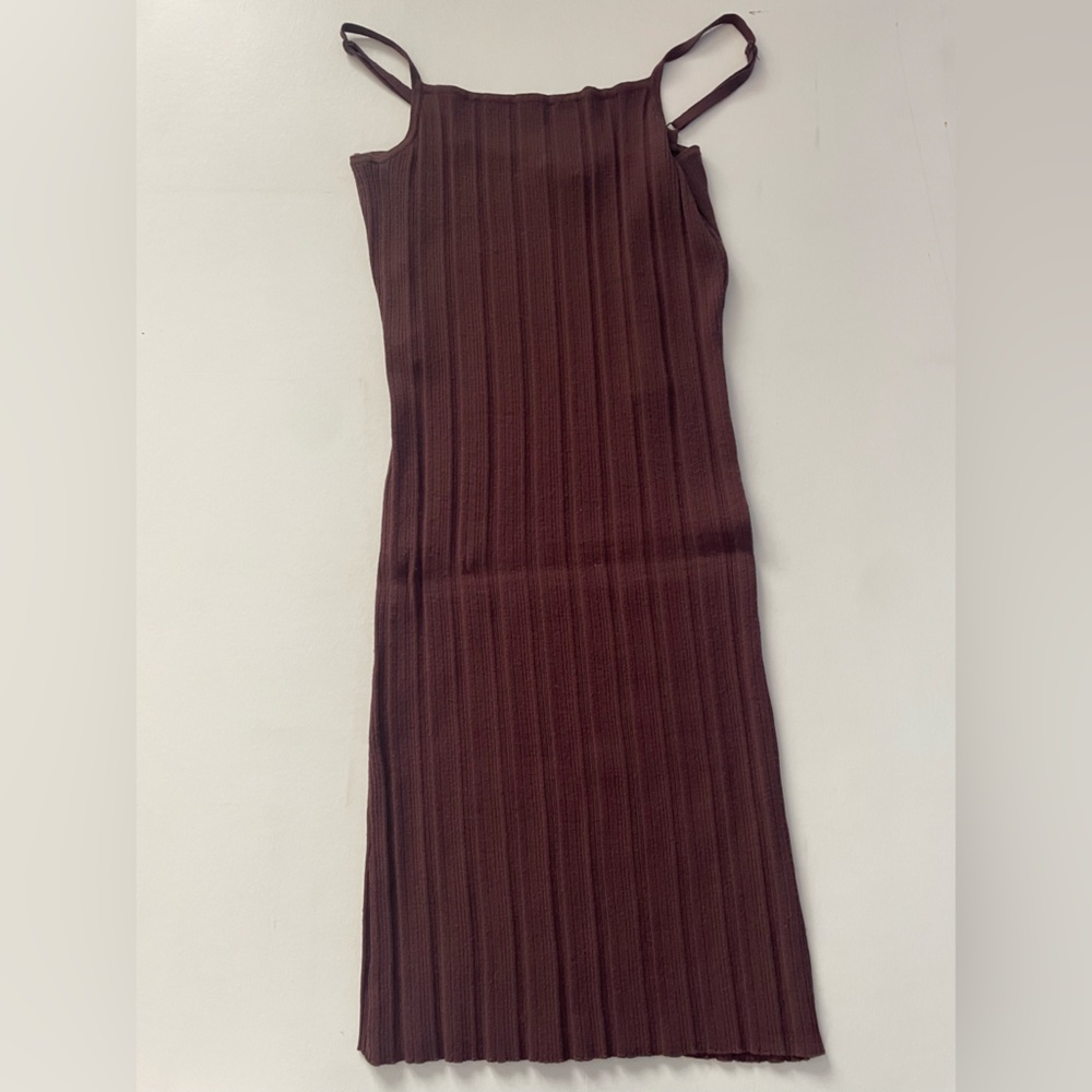 Small House of Harlow brown rib knit body con dress strapless